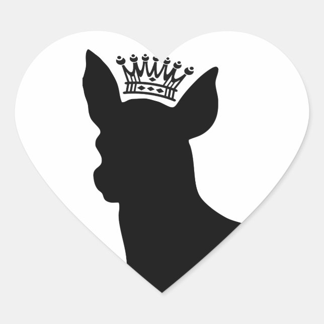 Chihuahua Basic Black Crown Silhouette Heart Sticker (Front)
