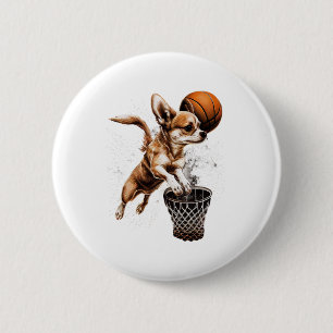 Chihuahua Basketball Player Sport Dunk 6 Cm Round Badge