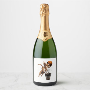Chihuahua Basketball Player Sport Dunk Sparkling Wine Label