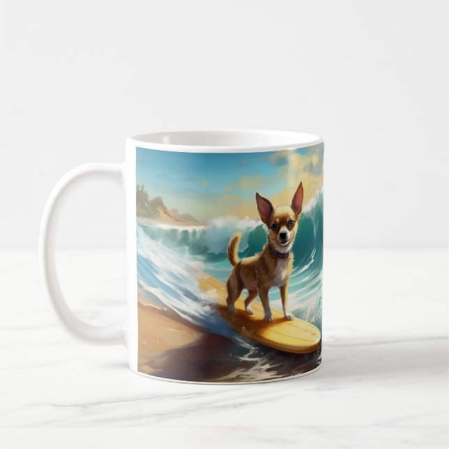 Chihuahua Beach Surfing Painting  Coffee Mug (Left)