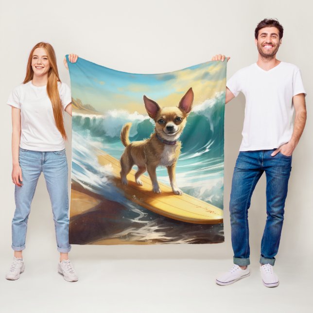Chihuahua Beach Surfing Painting  Fleece Blanket (In Situ)