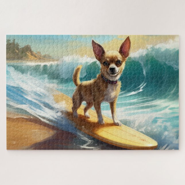 Chihuahua Beach Surfing Painting  Jigsaw Puzzle (Horizontal)