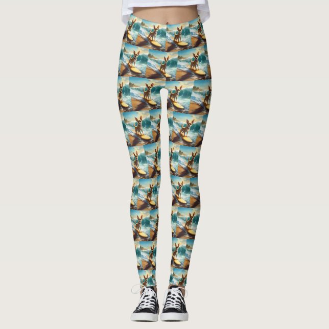 Chihuahua Beach Surfing Painting  Leggings (Front)