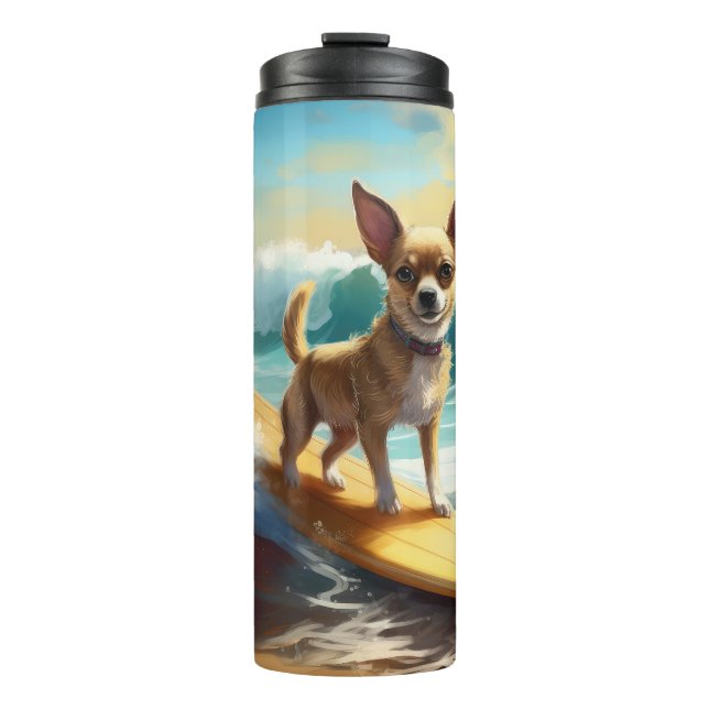 Chihuahua Beach Surfing Painting  Thermal Tumbler (Front)