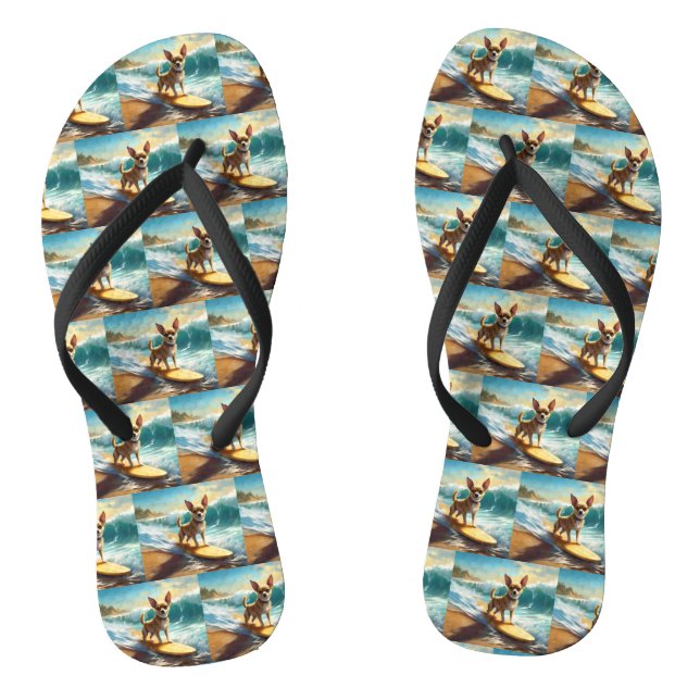 Chihuahua Beach Surfing Painting  Thongs (Footbed)