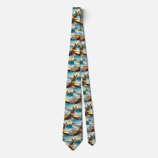 Chihuahua Beach Surfing Painting  Tie (Front)