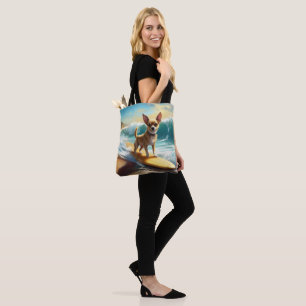 Chihuahua Beach Surfing Painting Tote Bag