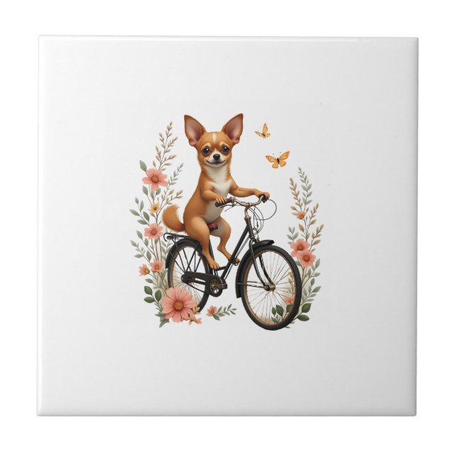 Chihuahua  Bike  Bicycle  Dog  Cycling  Ceramic Tile (Front)