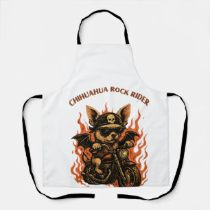 Chihuahua Biker Dog on Motorcycle with Flames Apron