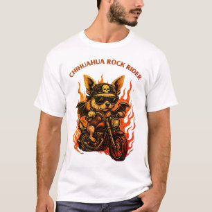 Chihuahua Biker Dog on Motorcycle with Flames T-Shirt