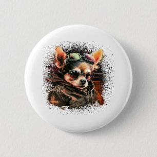 Chihuahua Biker Motorcyle Riding Dog Dad 6 Cm Round Badge
