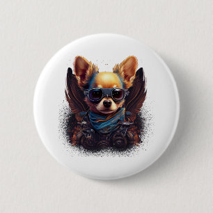 Chihuahua Biker Motorcyle Riding Dog Dad 6 Cm Round Badge