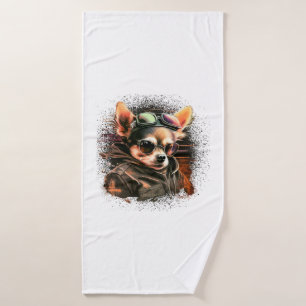 Chihuahua Biker Motorcyle Riding Dog Dad Bath Towel