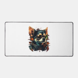 Chihuahua Biker Motorcyle Riding Dog Dad Desk Mat