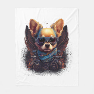 Chihuahua Biker Motorcyle Riding Dog Dad Fleece Blanket