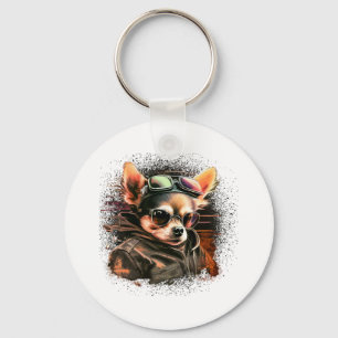 Chihuahua Biker Motorcyle Riding Dog Dad Key Ring