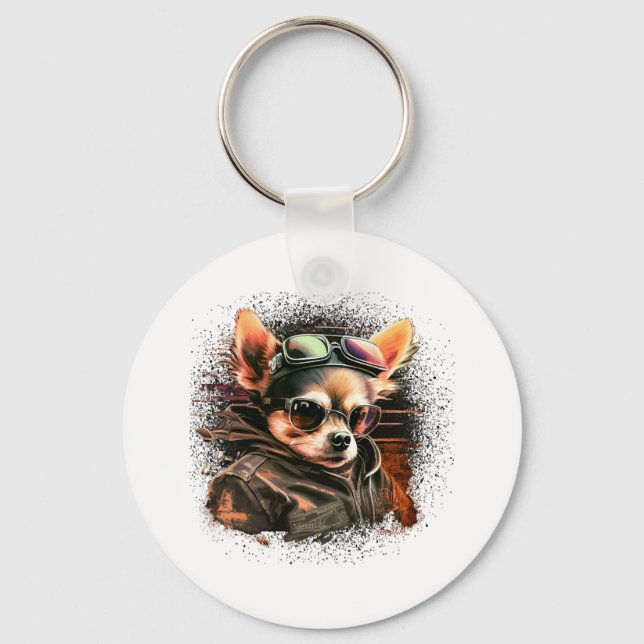 Chihuahua  Biker  Motorcyle  Riding  Dog  Dad Key Ring (Front)