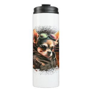 Chihuahua Biker Motorcyle Riding Dog Dad Thermal Tumbler