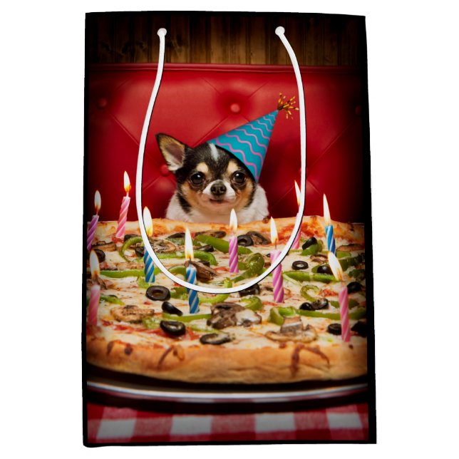 Chihuahua Birthday Pizza Pie Medium Gift Bag (Front)