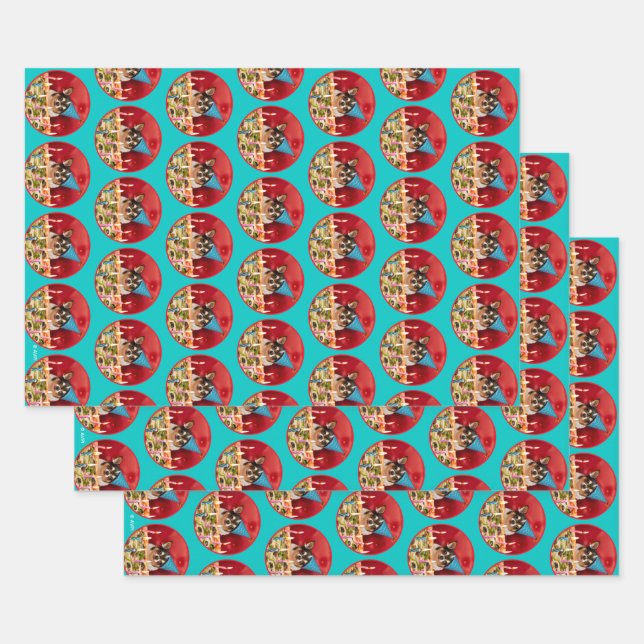 Chihuahua Birthday Pizza Pie Wrapping Paper Sheet (Set)