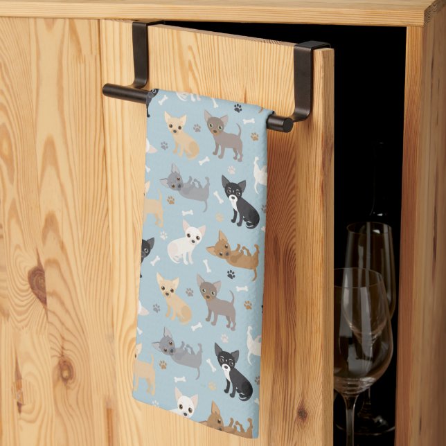 Chihuahua Bones and Paws Blue Kitchen Towel (Thirds Fold)