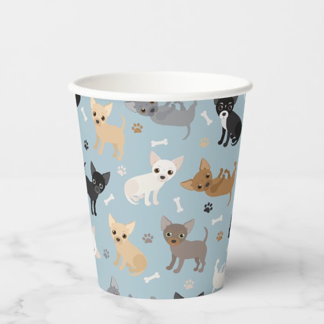 Chihuahua Bones and Paws Blue Paper Cups (Front)