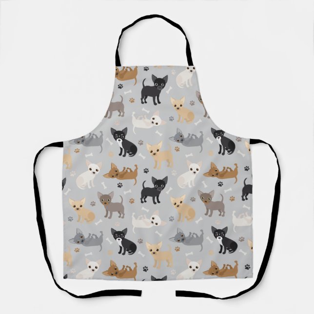 Chihuahua Bones and Paws Grey Apron (Front)