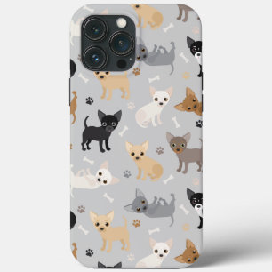 Chihuahua Bones and Paws Grey iPhone 13 Pro Max Case