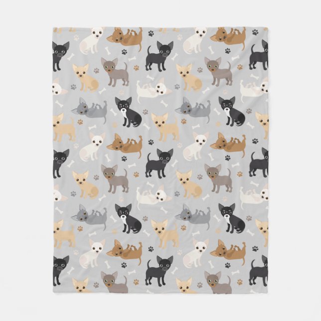 Chihuahua Bones and Paws Grey Fleece Blanket (Front)