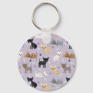 Chihuahua Bones and Paws Purple Key Ring