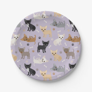 Chihuahua Bones and Paws Purple Paper Plate