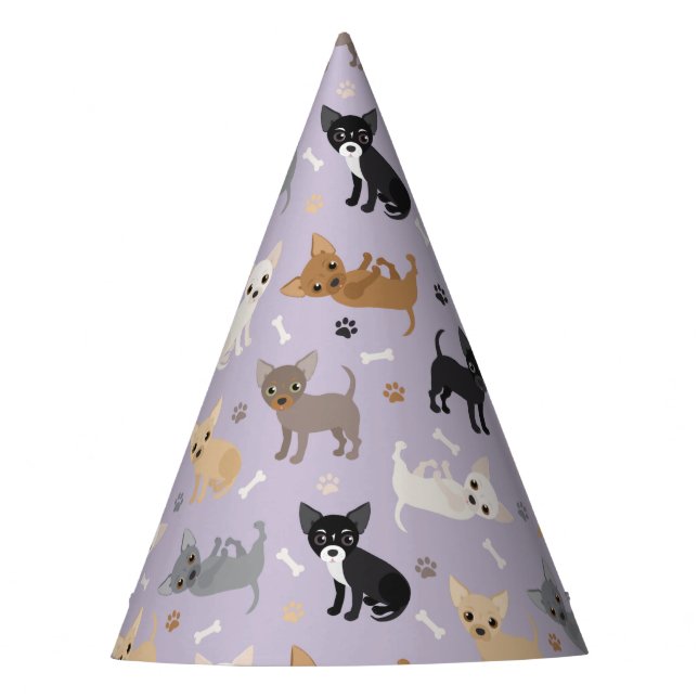 Chihuahua Bones and Paws Purple Party Hat (Front)