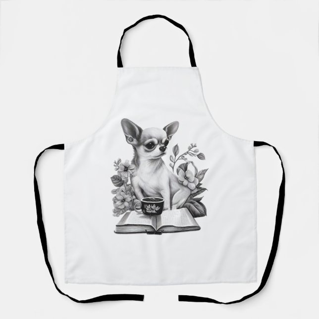 Chihuahua  Book  Coffee  Tea  Reading   Apron (Front)