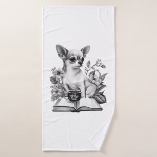 Chihuahua Book Coffee Tea Reading Bath Towel
