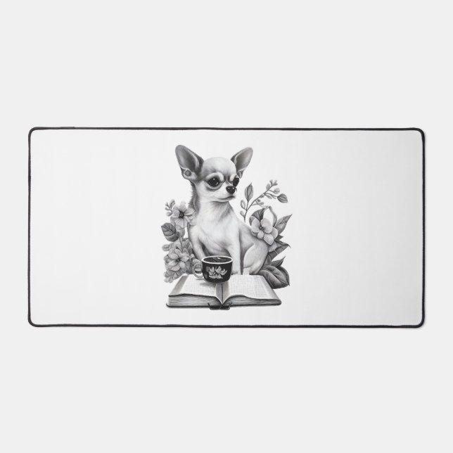 Chihuahua  Book  Coffee  Tea  Reading   Desk Mat (Front)