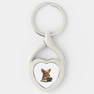 Chihuahua Book Coffee Tea Reading Key Ring