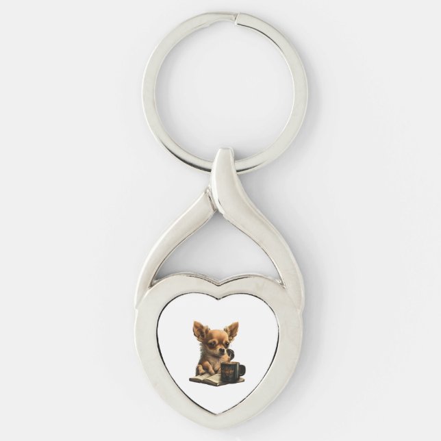 Chihuahua  Book  Coffee  Tea  Reading  Key Ring (Front)