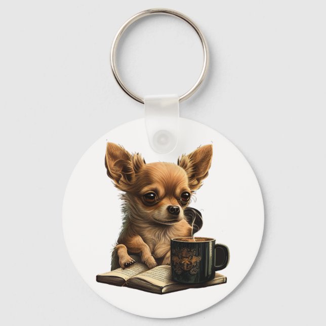 Chihuahua  Book  Coffee  Tea  Reading  Key Ring (Front)