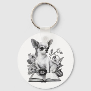 Chihuahua  Book  Coffee  Tea  Reading   Key Ring