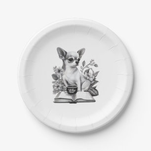 Chihuahua Book Coffee Tea Reading Paper Plate