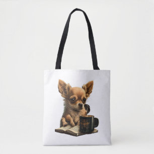 Chihuahua Book Coffee Tea Reading Tote Bag