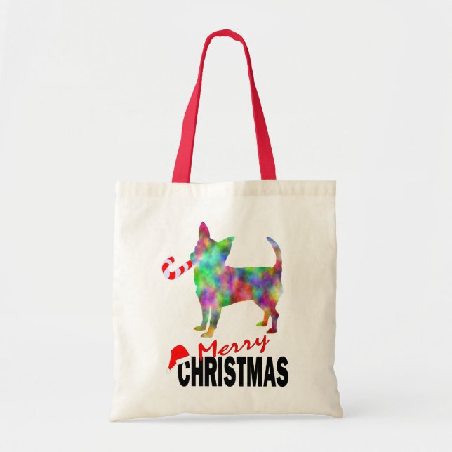 Chihuahua & Candy Cane Merry Christmas Tote Bag (Front)