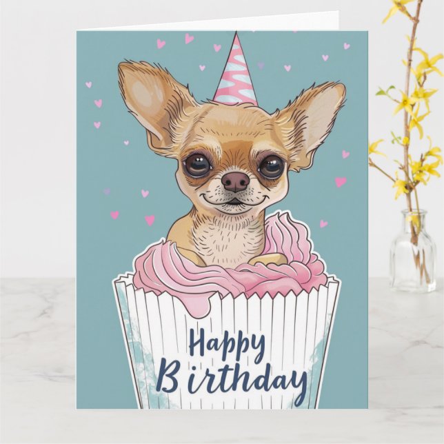 Chihuahua Cartoon Anime Cupcake Paws Card (Yellow Flower)