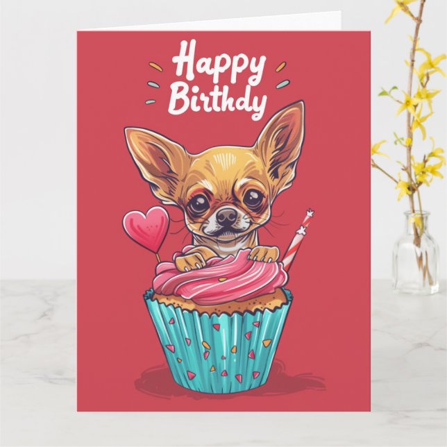 Chihuahua Cartoon Anime Cupcake Paws Card (Yellow Flower)