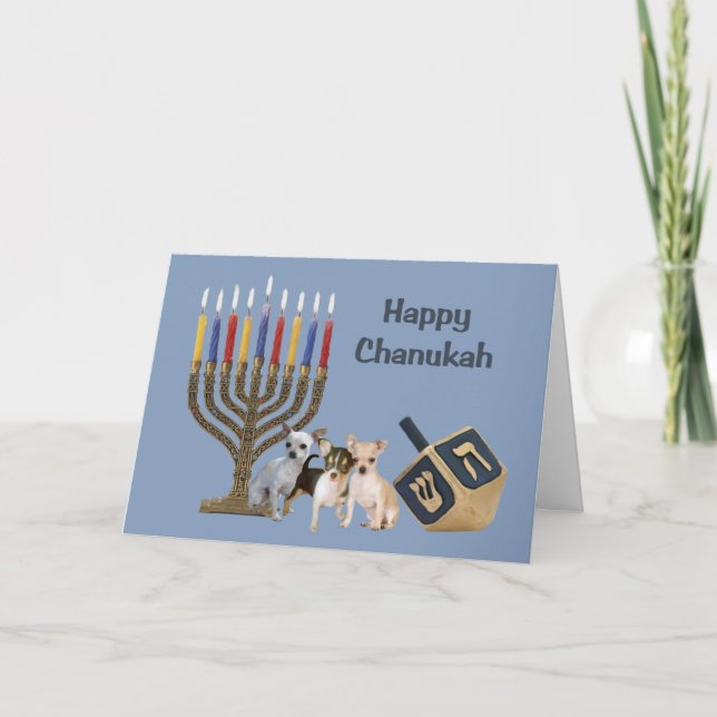 Chihuahua Chanukah Card Menorah Dreidel3 (Front)