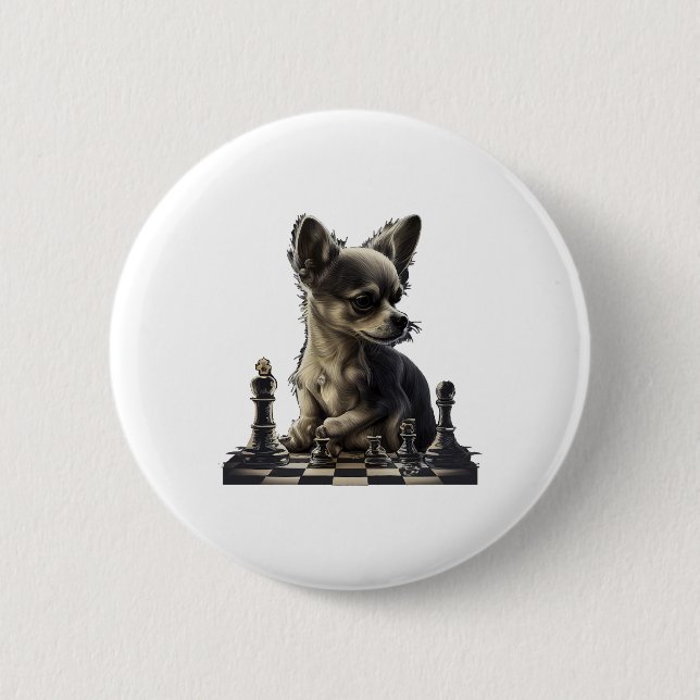 Chihuahua  Chess  Chess Player  Board  Queen  6 Cm Round Badge (Front)