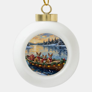Chihuahua Christmas Boat Holiday Ceramic Ball Christmas Ornament