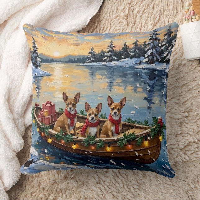 Chihuahua Christmas Boat Holiday Cushion (Blanket)