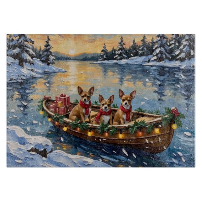 Chihuahua Christmas Boat Holiday Cutting Board (Front)