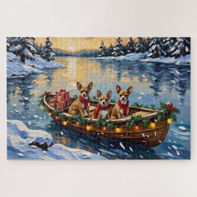 Chihuahua Christmas Boat Holiday Jigsaw Puzzle (Horizontal)